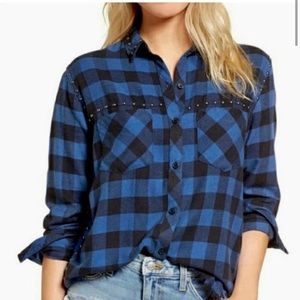 Rails Rex Studded Flannel Button Down Shirt in Checker Plaid sz M